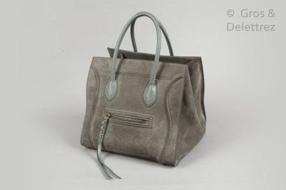 CELINE Sac "Phantom" 30cm en porc velours et cuir agneau ardoise, double poignée,...