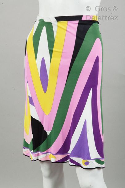 Emilio PUCCI Jupe en jersey rayonne imprimé multicolore à motif psychédélique. Griffe...