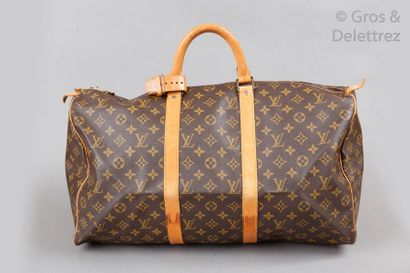 LOUIS VUITTON Keepall" bag 50cm in Monogram canvas and natural leather, double zipper,...