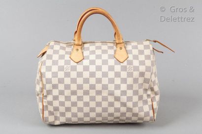LOUIS VUITTON Bag "Speedy "30cm in azure checkerboard canvas and natural leather,...
