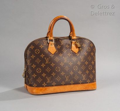 LOUIS VUITTON Bag "Alma" PM 30cm in Monogram canvas and natural leather, double zip,...