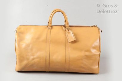 LOUIS VUITTON Keepall" bag 60cm in natural leather, double zip, double handle, name...