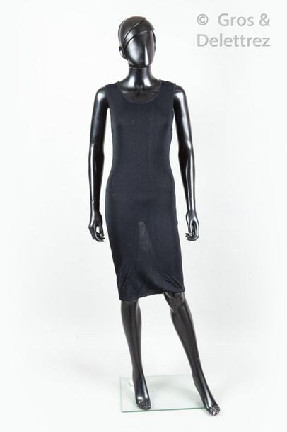 Yves SAINT LAURENT Variation Robe longue en maille stretch noir, effet transparent,...