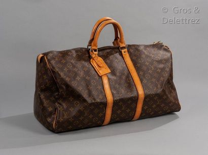 LOUIS VUITTON Keepall" bag 55cm in Monogram canvas and natural leather, double zipper,...