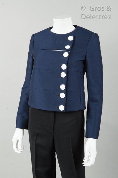 Emilio PUCCI Veste courte en coton polyester marine, encolure ronde, poitrine ajourée,...