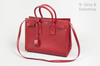 SAINT LAURENT Sac "Jour" 32cm en veau bordeaux, fermeture éclair, double poignée,...