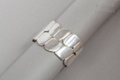HERMÈS Paris made in France Rigid open cuff bracelet "Niloticus Eclat" 40mm in silver...