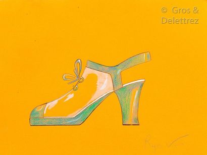Roger Vivier (1907-1998) Circa 1963 / 1970 Projet de sandale sur plateforme en plastique...