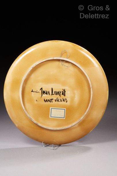 Jean LURÇAT (1892-1966) Brown glazed ceramic dish with black and white stylized foliage...