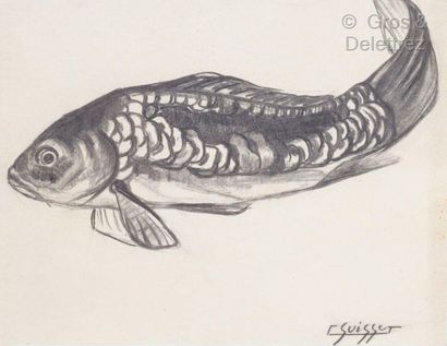 GASTON SUISSE (1896-1988) Carp leather 400/600. 
Grease pencil on paper. 
Signed...