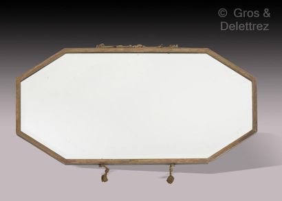 Jules LELEU (1883-1961) Mirror with silvered brass frame enclosing an octagonal glass....
