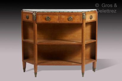 Jules LELEU (1883-1961) Beech, mahogany and burl veneer sideboard with marble top...