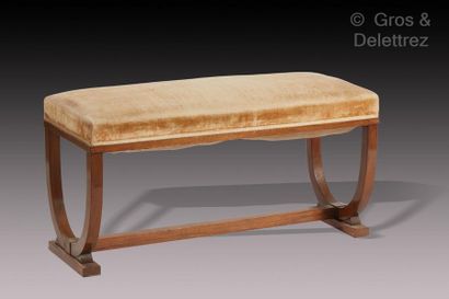 Jules LELEU (1883-1961) Two-seater piano bench in rosewood with rectangular seat...
