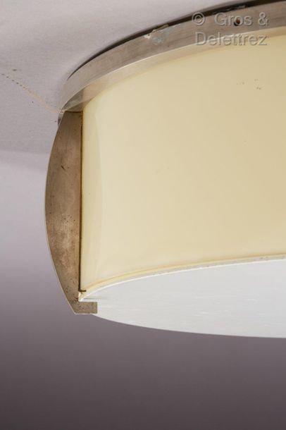 Etablissements Jean PERZEL Circular ceiling light with metal structure enclosing...
