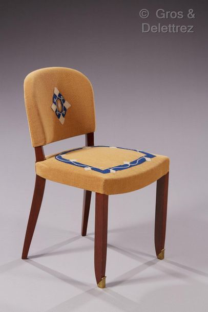 Jules LELEU (1883-1961) *Suite of four chairs model 1935 in mahogany and gilt bronze....
