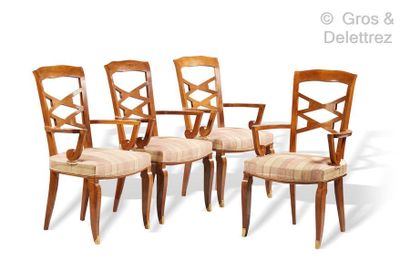 Jules LELEU (1883-1961) *Seating set consisting of four mahogany and four walnut...