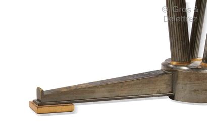 Jules LELEU (1883-1961) *Tripod pedestal table with flat steel blade base with rifle...