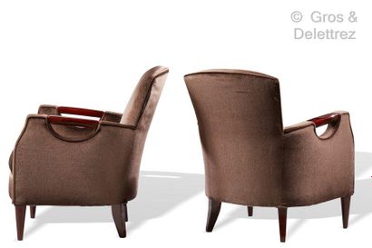 Jules LELEU (1883-1961) *Pair of brown lacquered wooden armchairs with straight back...