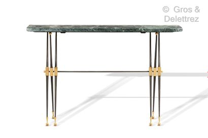Jules LELEU (1883-1961) *Console with a rectangular green veined marble top resting...