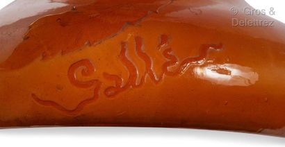 ÉTABLISSEMENTS GALLÉ Lined glass vase with acid-etched decoration of orange floral...