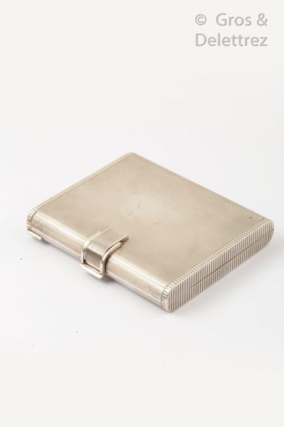 null Silver minaudiere (800 thousandths) guilloché forming a powder case and cigarette...