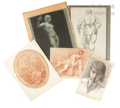 null Lot composed of 6 pieces including drawings after BOUCHER, PRUD'HON, studies...