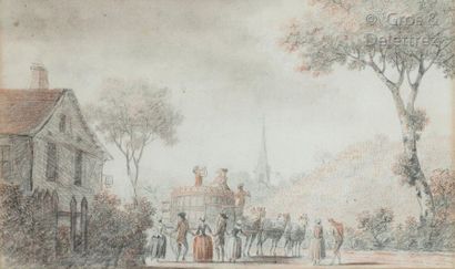 Entourage de Louis de Carmontelle Ensemble de six paysages dont l’un représentant...