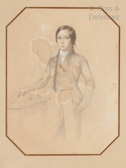 Romain CAZES (1810-1881) Full-length portrait of a young boy.

Pencil with white...