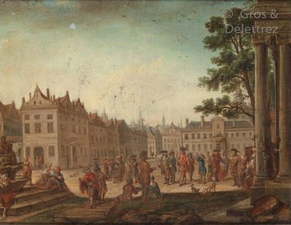 Ecole HOLLANDAISE de la fin du XVIIIe siècle, suiveur de Constantin LA FARGUE Personnages...