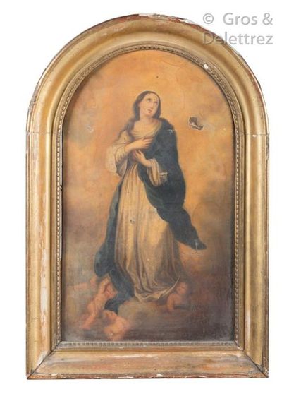 D’après MURILLO La Vierge de l’Immaculée Conception
Toile, la partie supérieure arrondie...