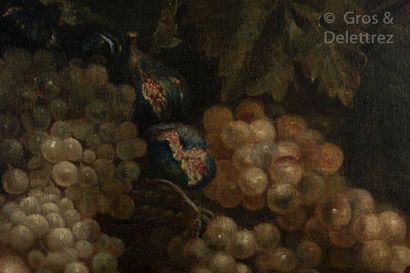 Attribué à Claude HUILLIOT (1632 - 1702) Nature morte à la grenade, corbeille de...