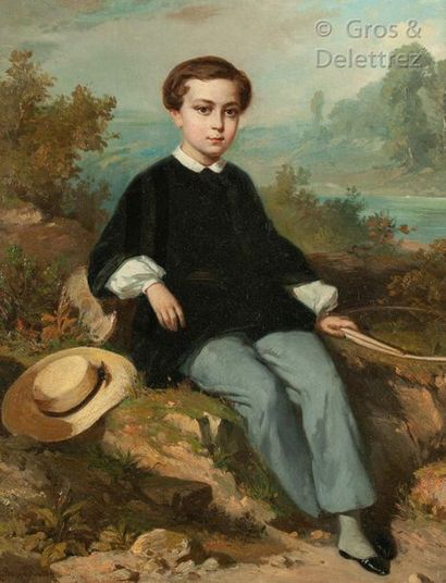 Aimé-Adolphe Bourgoin (1824- ?). Jeune garçon au cerceau.

Huile sur panneau.

Signé...
