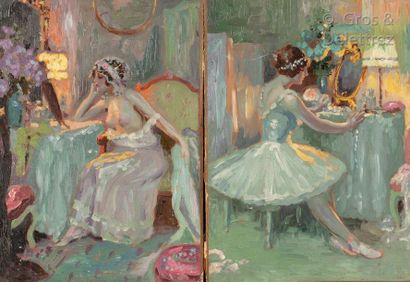 Attribué à Delphin enjolras (1857-1945). La ballerine dans un intérieur et jeune...