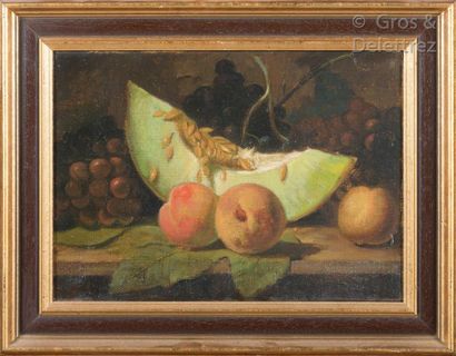 Ecole du XIXe Nature morte à la pastèque, raisin et pommes

Huile sur toile

25 x...