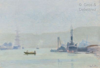 Joseph DELATTRE (1858-1912) Bateaux sur la Seine aux environs de Rouen.

Huile sur...
