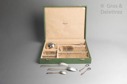 CHRISTOFLE. Art Deco style silver plated metal dinner set composed of 12 place settings,...