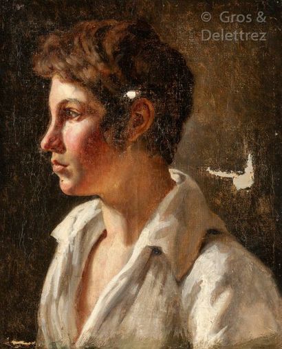 École FRANÇAISE du XIXe siècle, entourage de GÉRICAULT Portrait d’un garçonnet de profil
Huile...