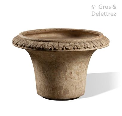 null Cement garden basin resting on a pedestal with alternating white and black gadroon...