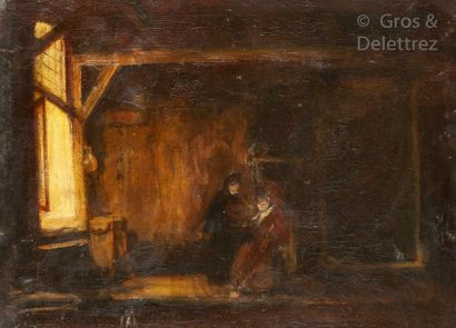 A la manière de l’école HOLLANDAISE, vers 1900 Interior scene
Oil on canvas
54 x...