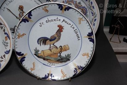 null ROANNE (?) 

Six revolutionary earthenware soup plates with varied polychrome...