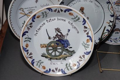 null ROANNE (?) 

Six revolutionary earthenware soup plates with varied polychrome...