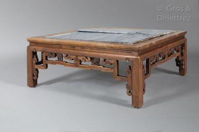 null Square coffee table in iron wood, the top in grey veined marble.

China, 19th...