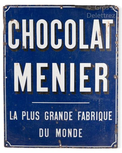 null Menier Chocolate

Large enamelled advertising plaque on a blue background marked...