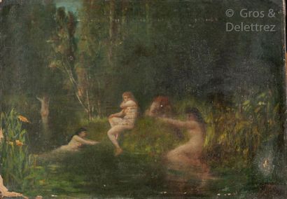 École FRANÇAISE, vers 1880 Bathers
Oil on canvas
Apocryphal monogram lower right
32...