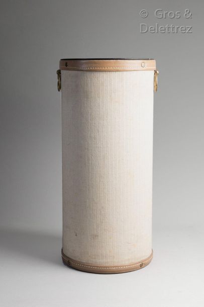 Attribué à Jacques ADNET Cylindrical shaped umbrella holder decorated with beige...