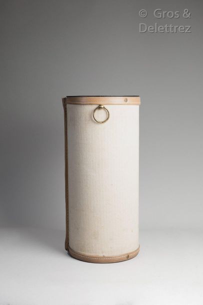 Attribué à Jacques ADNET Cylindrical shaped umbrella holder decorated with beige...