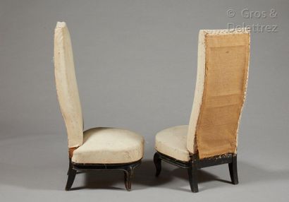 RENÉ PROU (1889-1947) Pair of blackened carved high-backed wood heaters

Around 1940

H :...