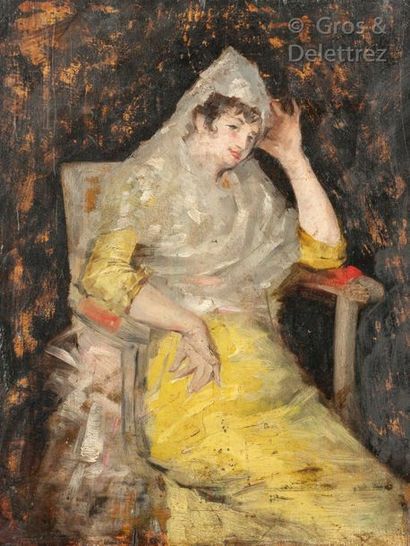 École ESPAGNOLE Woman in yellow dress

Oil on panel

29 x 22 cm