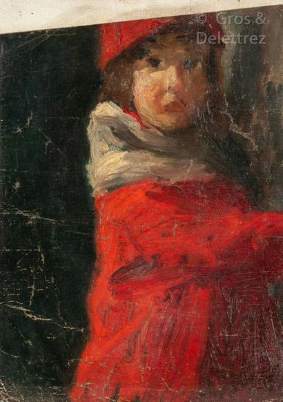 École FRANÇAISE, vers 1880 Le petit garçon au bonnet rouge
Huile sur toile
Signature...