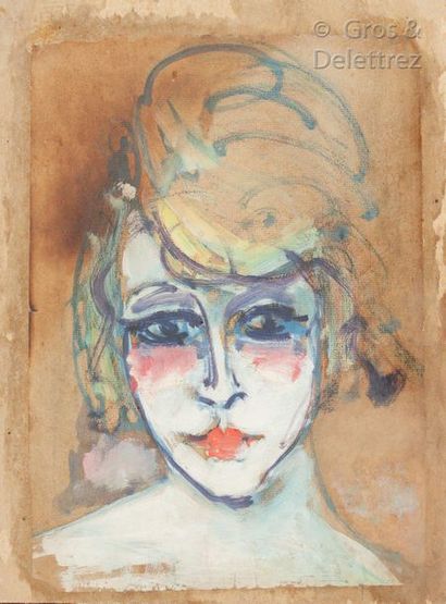 Cercle de VAN DONGEN Portrait de femme

Huile sur papier marouflé sur carton 

32...